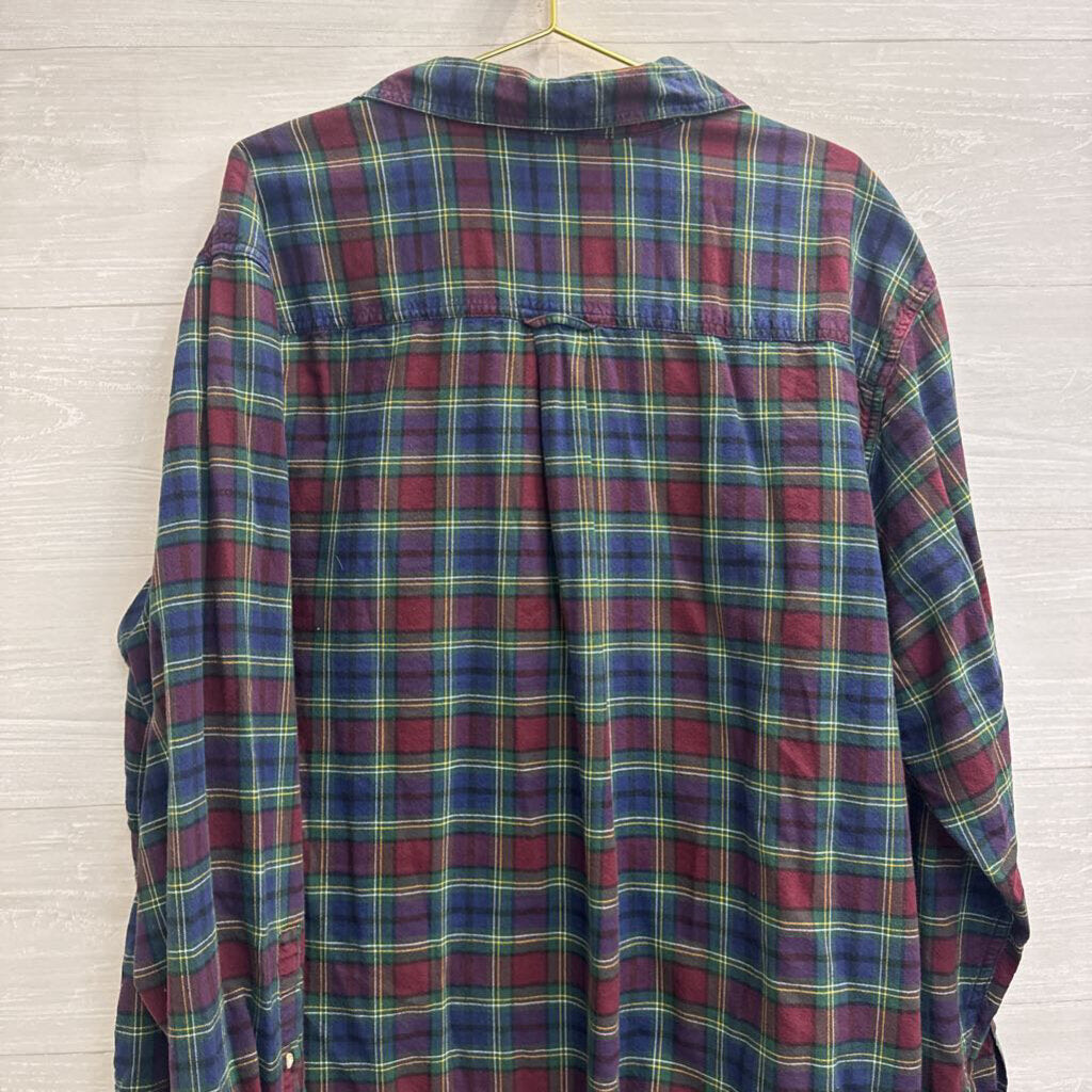 Chaps Navy/ Purple Plaid Long Sleeve Button Down Top 2X