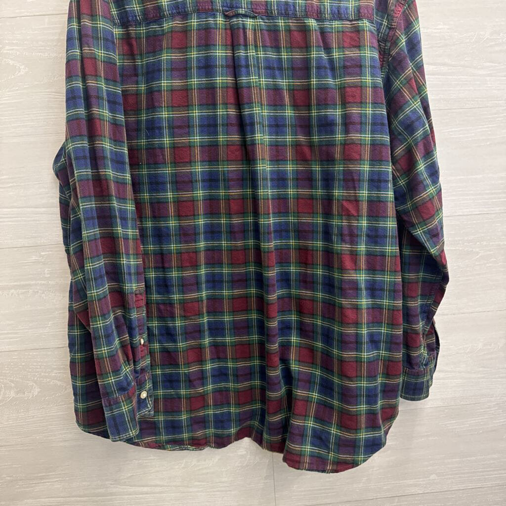 Chaps Navy/ Purple Plaid Long Sleeve Button Down Top 2X