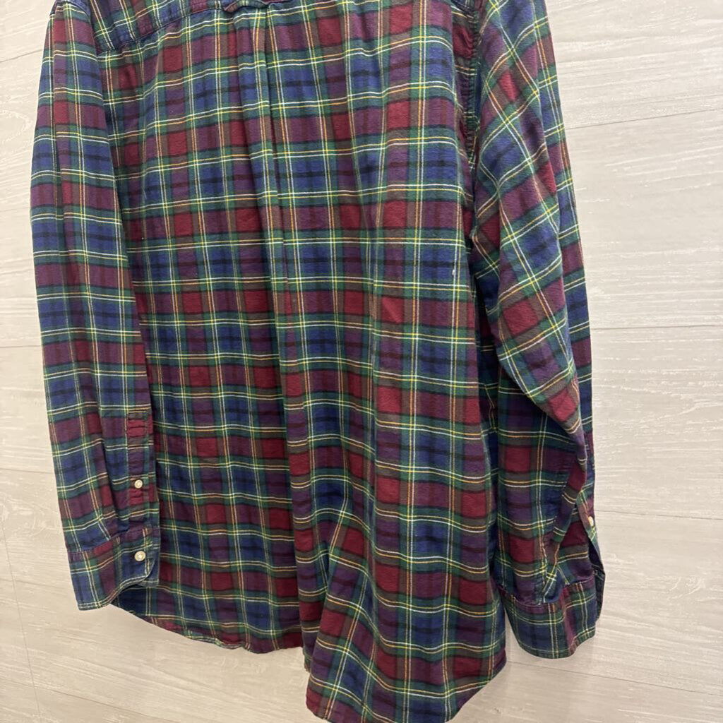 Chaps Navy/ Purple Plaid Long Sleeve Button Down Top 2X