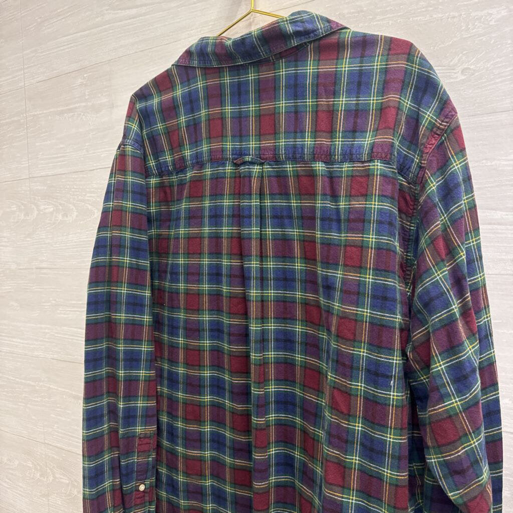 Chaps Navy/ Purple Plaid Long Sleeve Button Down Top 2X