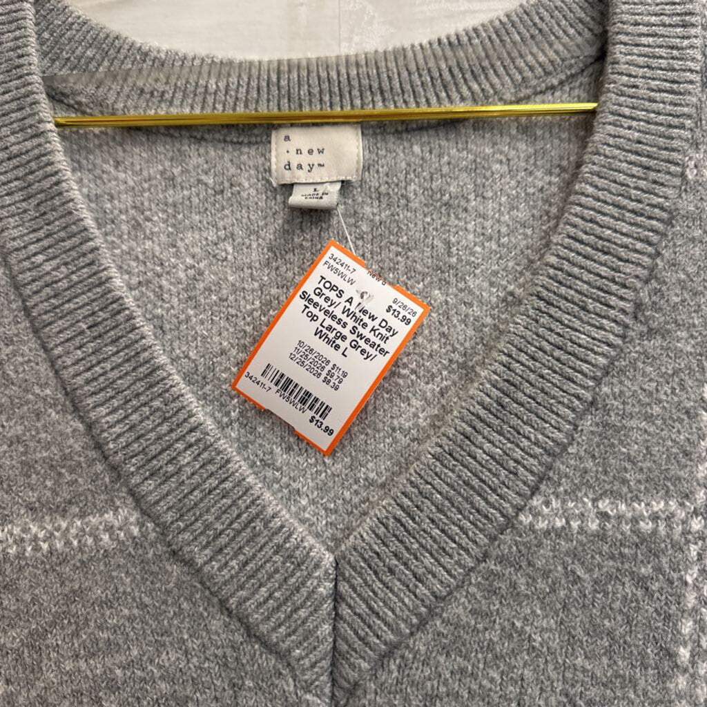 Grey/ White Knit Sleeveless Sweater Top Large