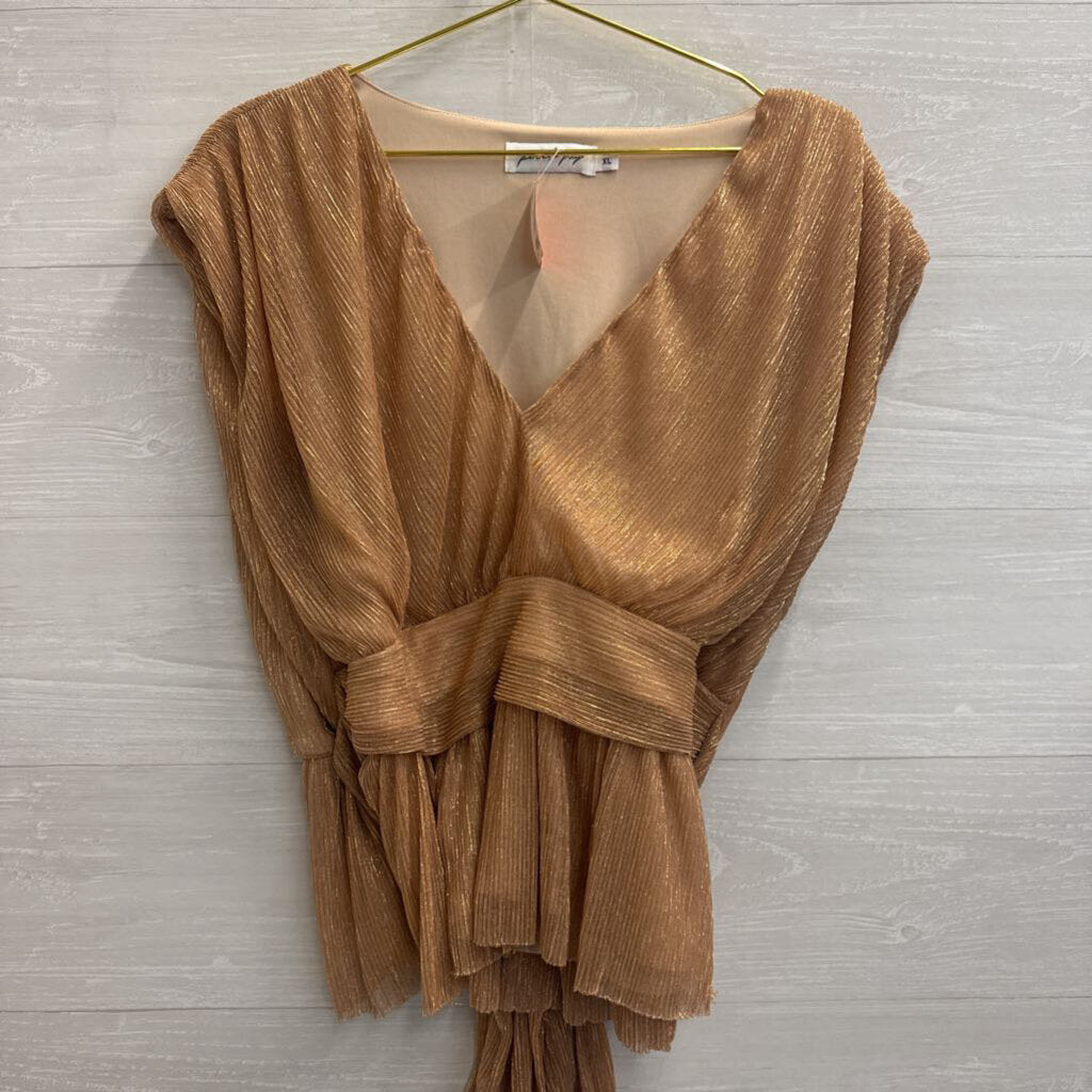 Petal and Pup Rose Gold Metallic Pleated Top Extra Large