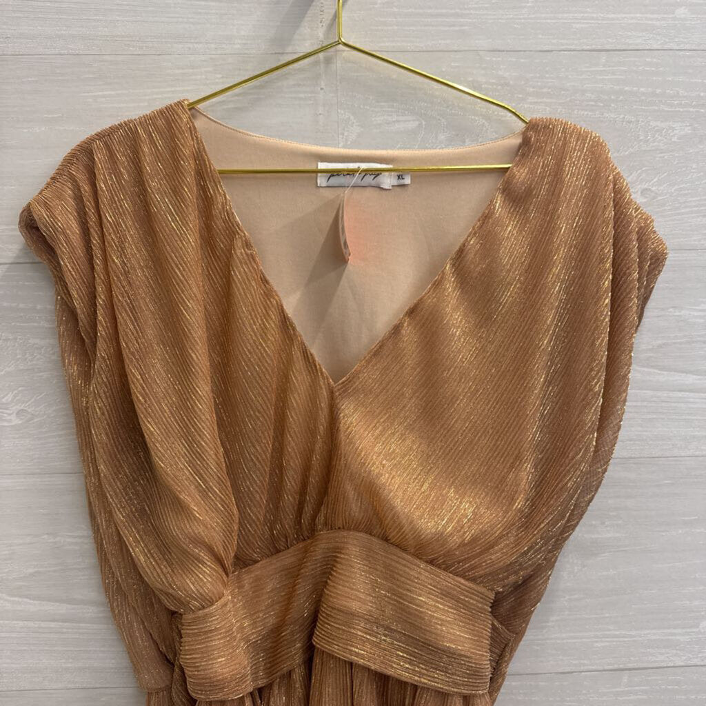 Petal and Pup Rose Gold Metallic Pleated Top Extra Large