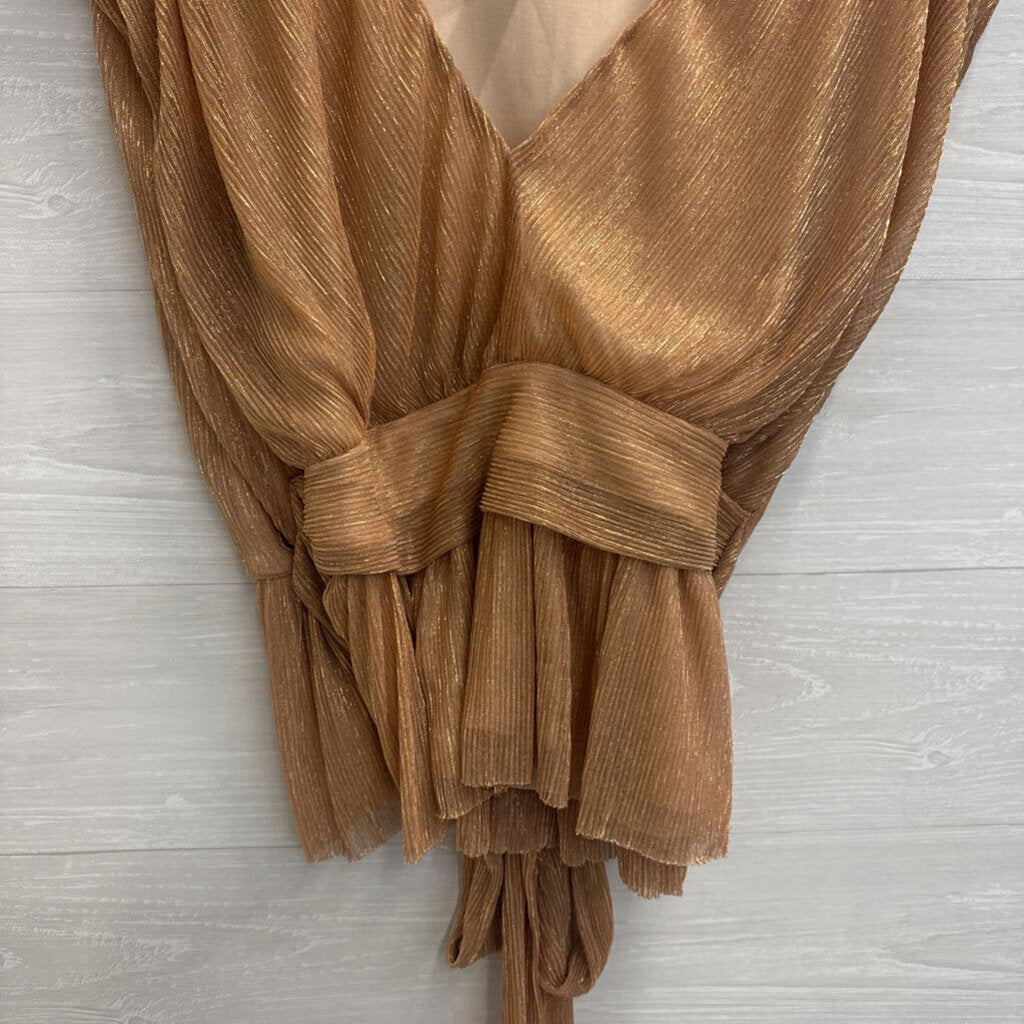 Petal and Pup Rose Gold Metallic Pleated Top Extra Large