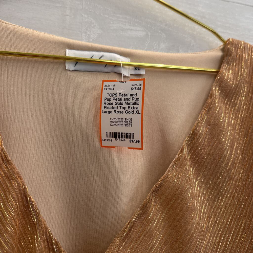 Petal and Pup Rose Gold Metallic Pleated Top Extra Large