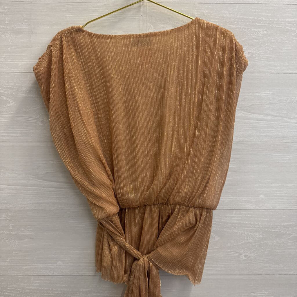 Petal and Pup Rose Gold Metallic Pleated Top Extra Large