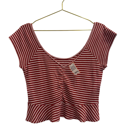American Eagle Red/ White Striped Cropped Short Sleeve Top Medium