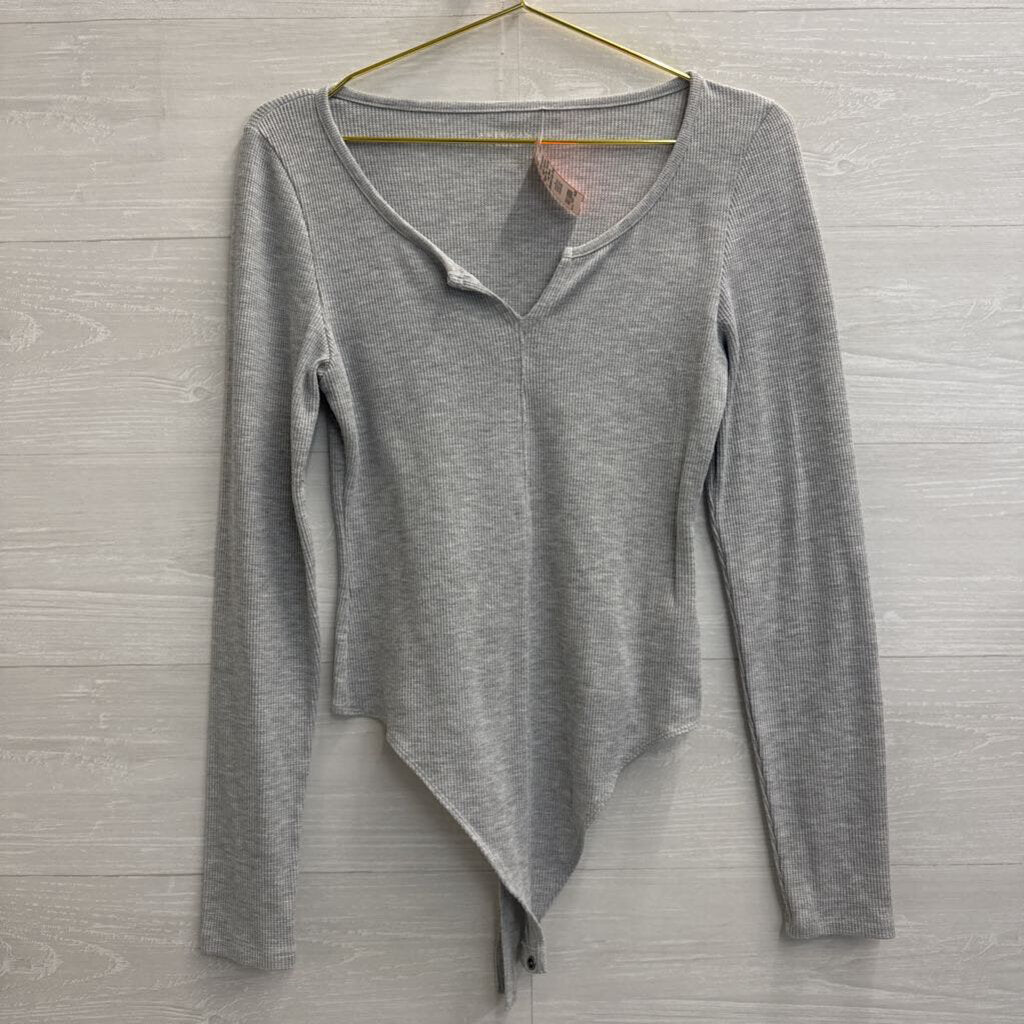 American Eagle Grey Textured Long Sleeve Bodysuit Large