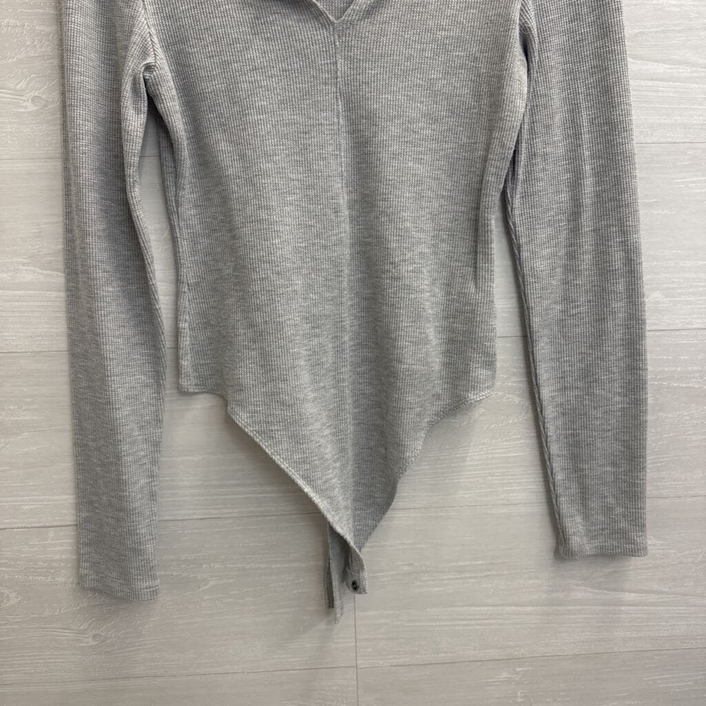 American Eagle Grey Textured Long Sleeve Bodysuit Large