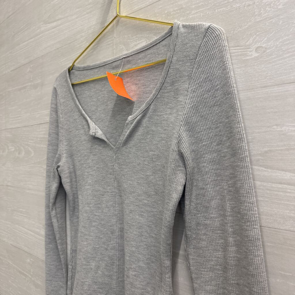 American Eagle Grey Textured Long Sleeve Bodysuit Large