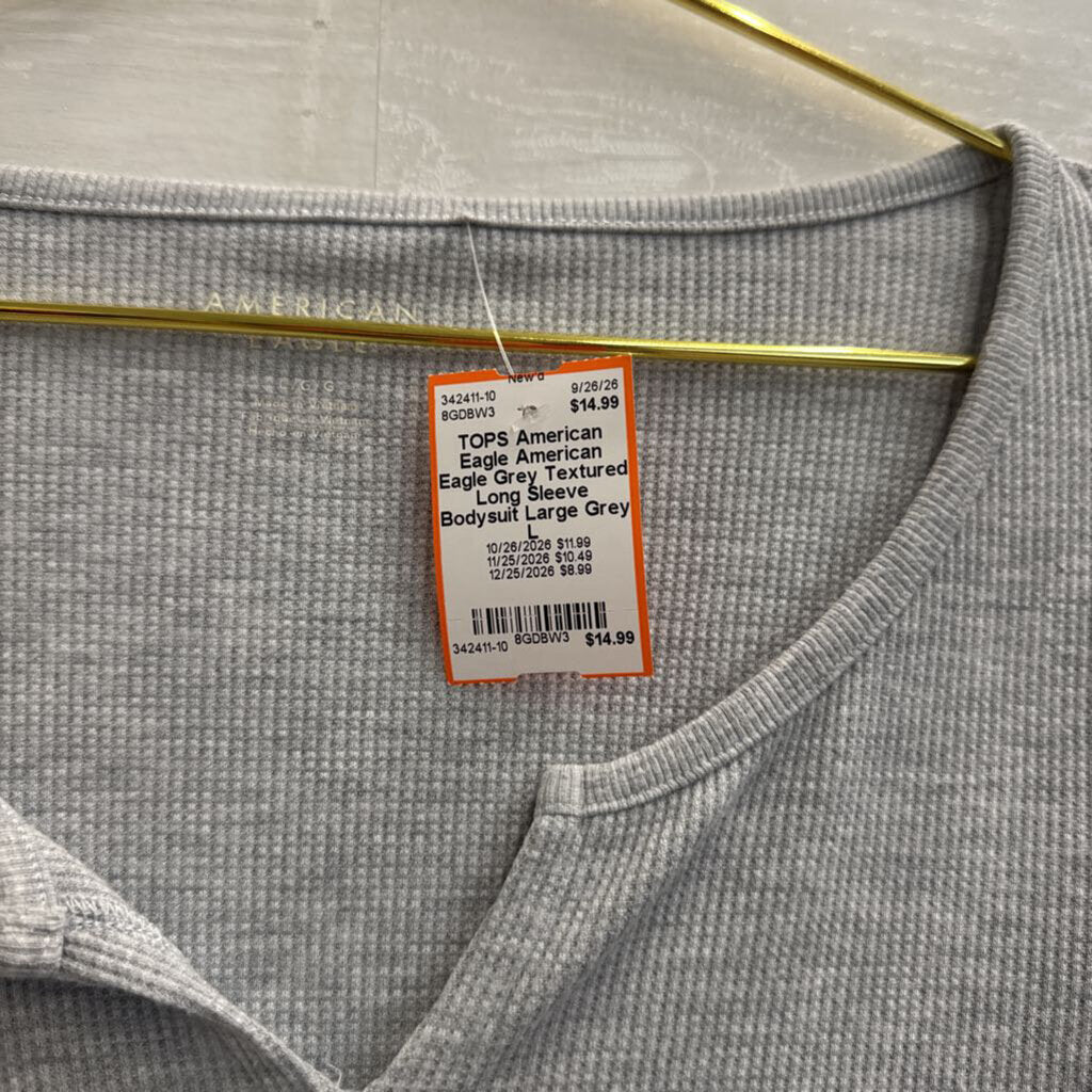 American Eagle Grey Textured Long Sleeve Bodysuit Large