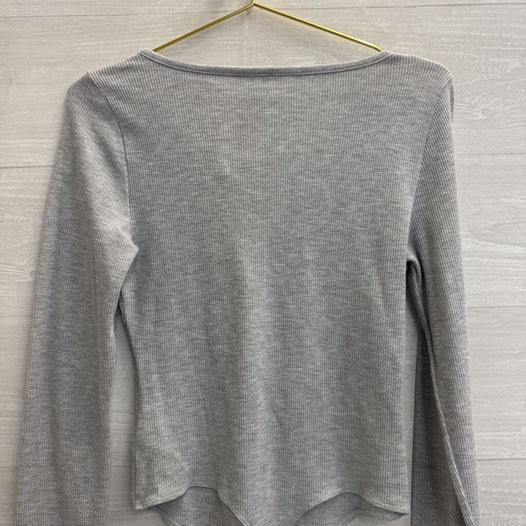American Eagle Grey Textured Long Sleeve Bodysuit Large