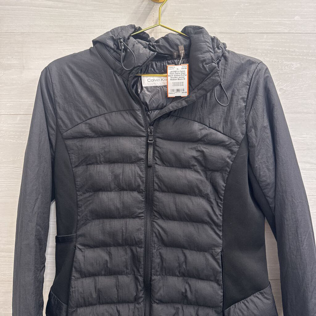 Calvin Klein Black Quilted Puffer Hooded Jacket Medium