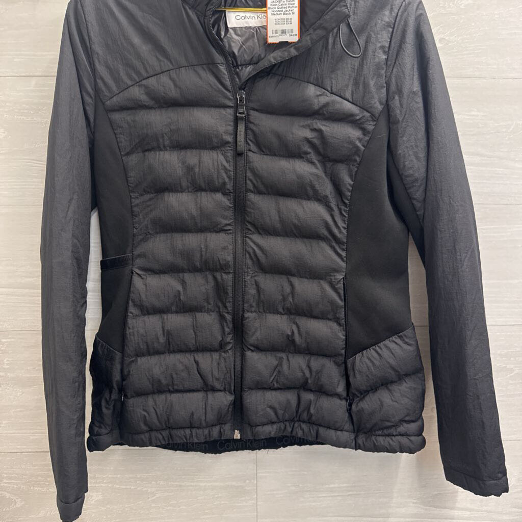 Calvin Klein Black Quilted Puffer Hooded Jacket Medium