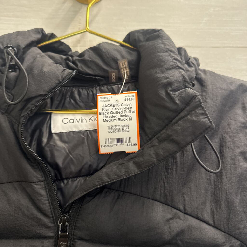 Calvin Klein Black Quilted Puffer Hooded Jacket Medium