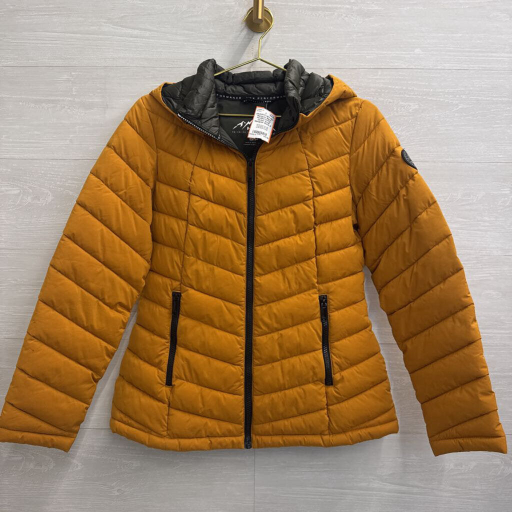 HFX Marigold/ Black Hooded Puffer Jacket Small