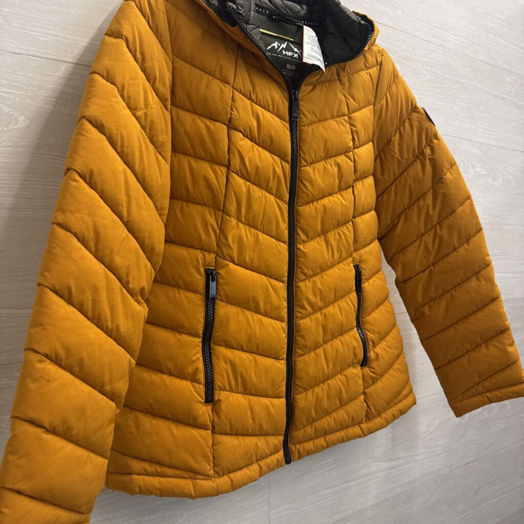 HFX Marigold/ Black Hooded Puffer Jacket Small