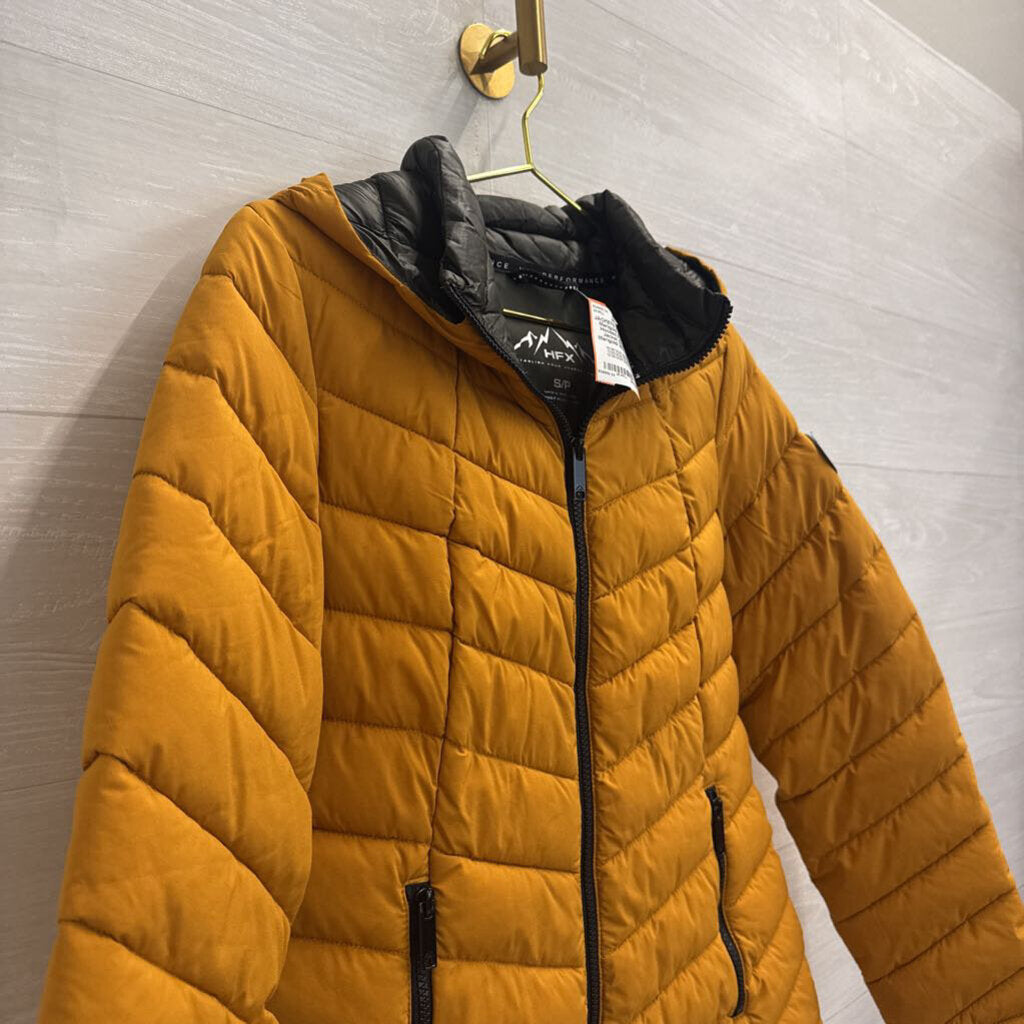 HFX Marigold/ Black Hooded Puffer Jacket Small