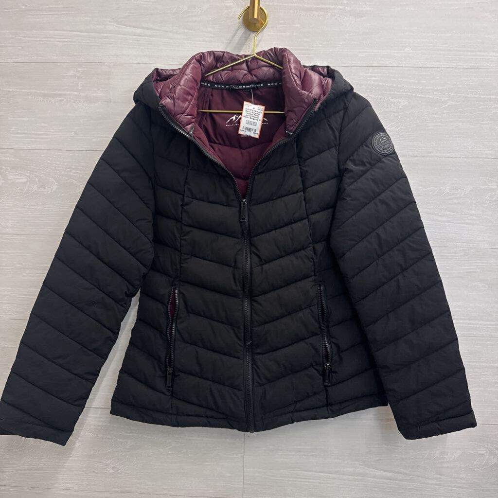 HFX Black/ Burgundy Hooded Puffer Jacket Medium
