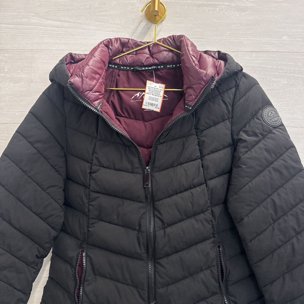 HFX Black/ Burgundy Hooded Puffer Jacket Medium