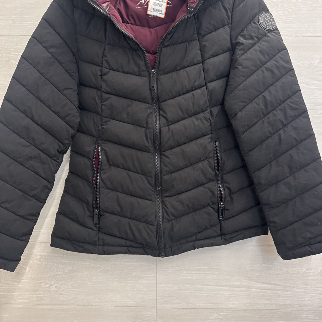 HFX Black/ Burgundy Hooded Puffer Jacket Medium