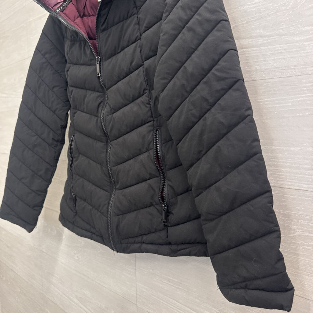 HFX Black/ Burgundy Hooded Puffer Jacket Medium