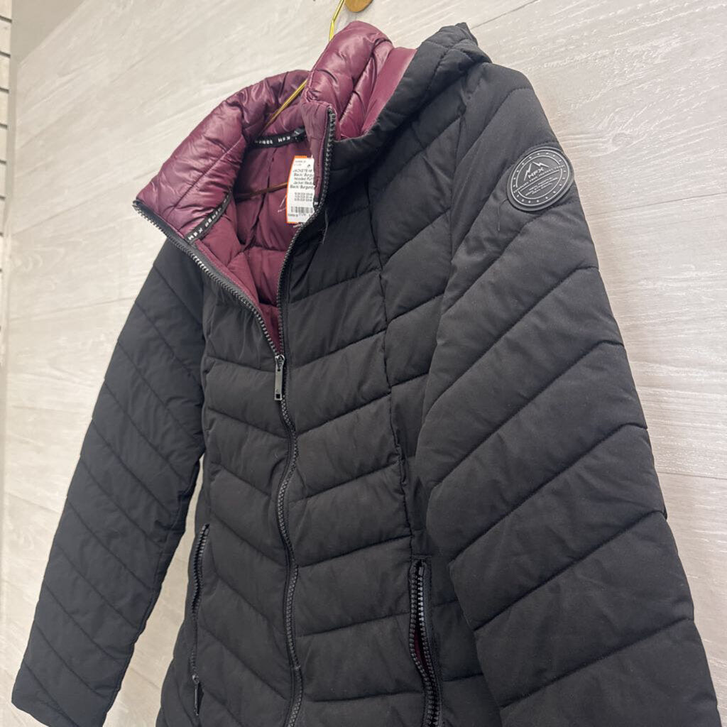 HFX Black/ Burgundy Hooded Puffer Jacket Medium
