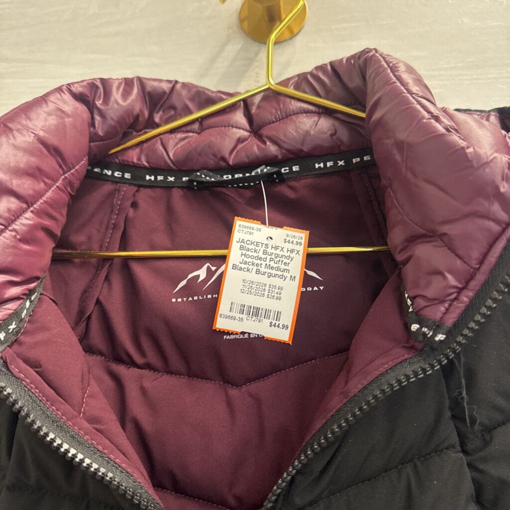 HFX Black/ Burgundy Hooded Puffer Jacket Medium