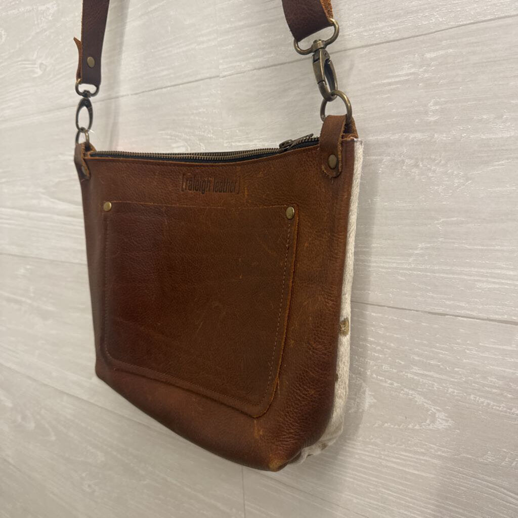 Raleigh Leather Brown Leather/ Cowhide Crossbody Purse
