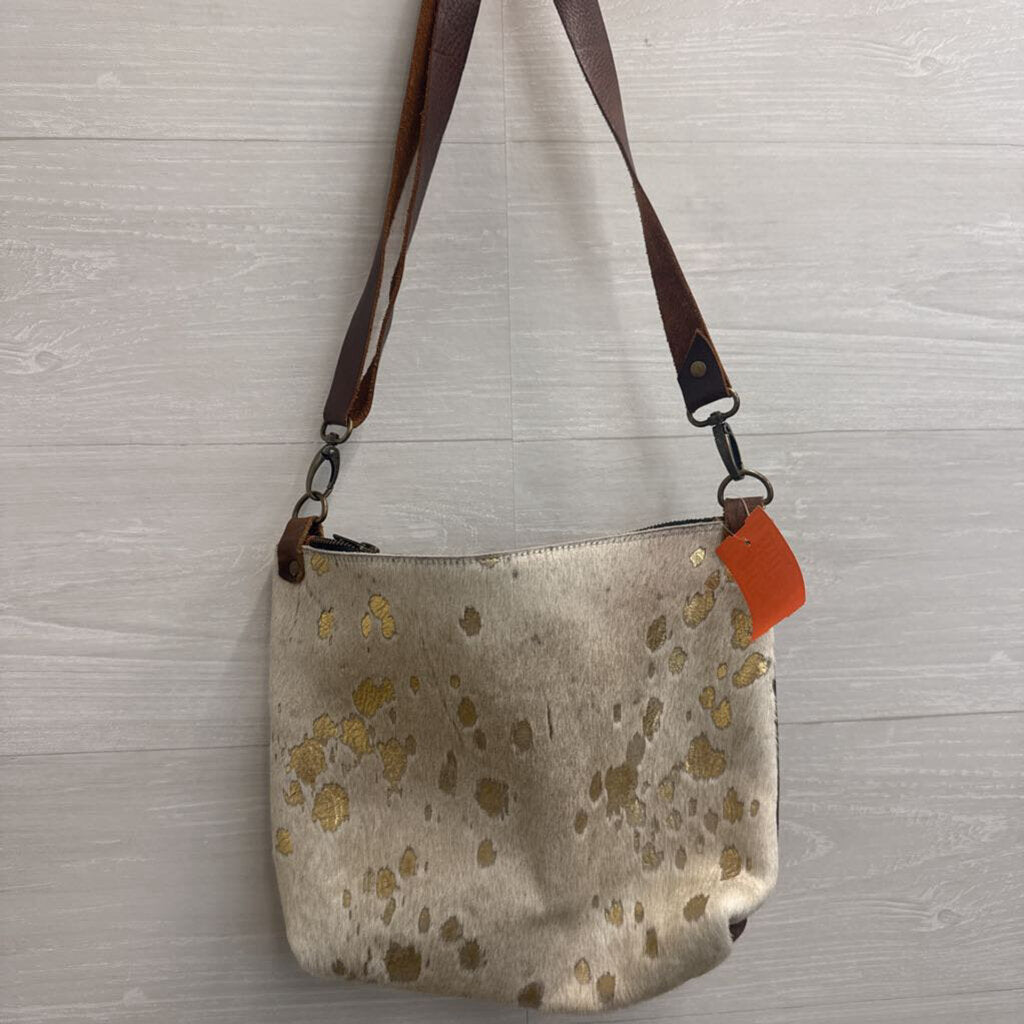 Raleigh Leather Brown Leather/ Cowhide Crossbody Purse