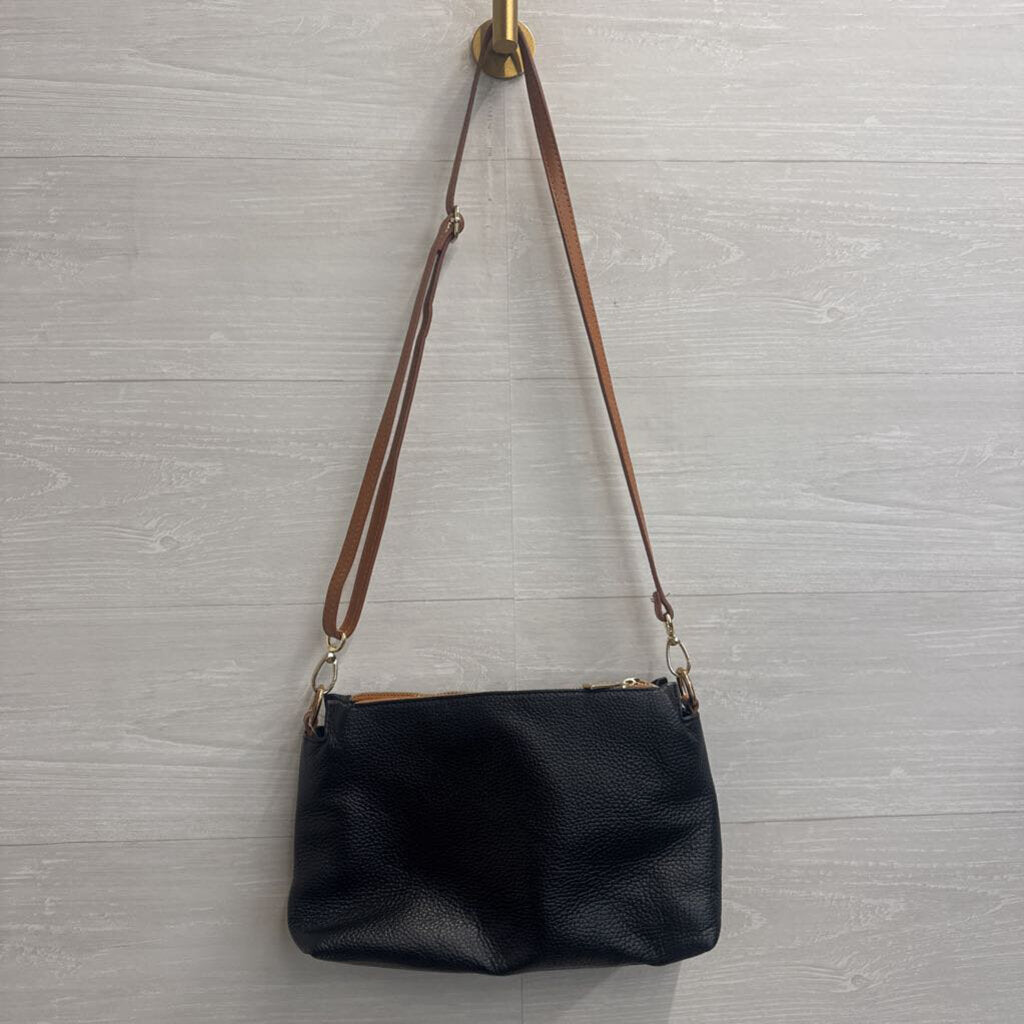 Valentina Black/ Brown Pebbled Leather Crossbody Purse