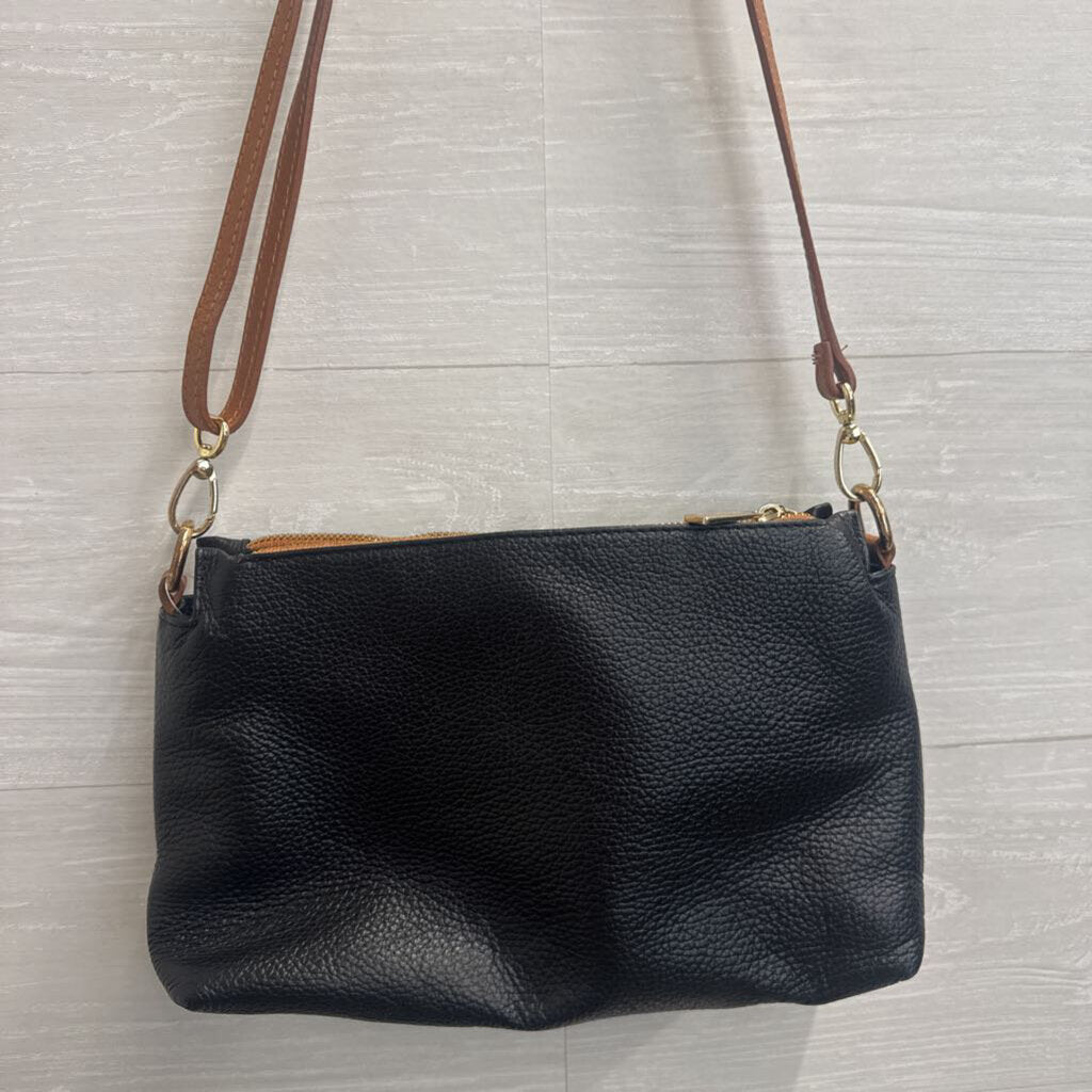 Valentina Black/ Brown Pebbled Leather Crossbody Purse