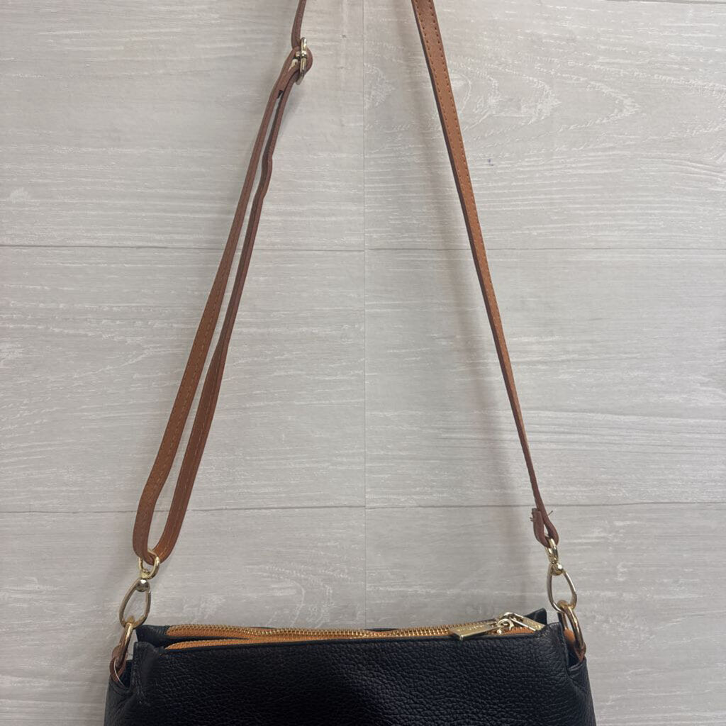 Valentina Black/ Brown Pebbled Leather Crossbody Purse
