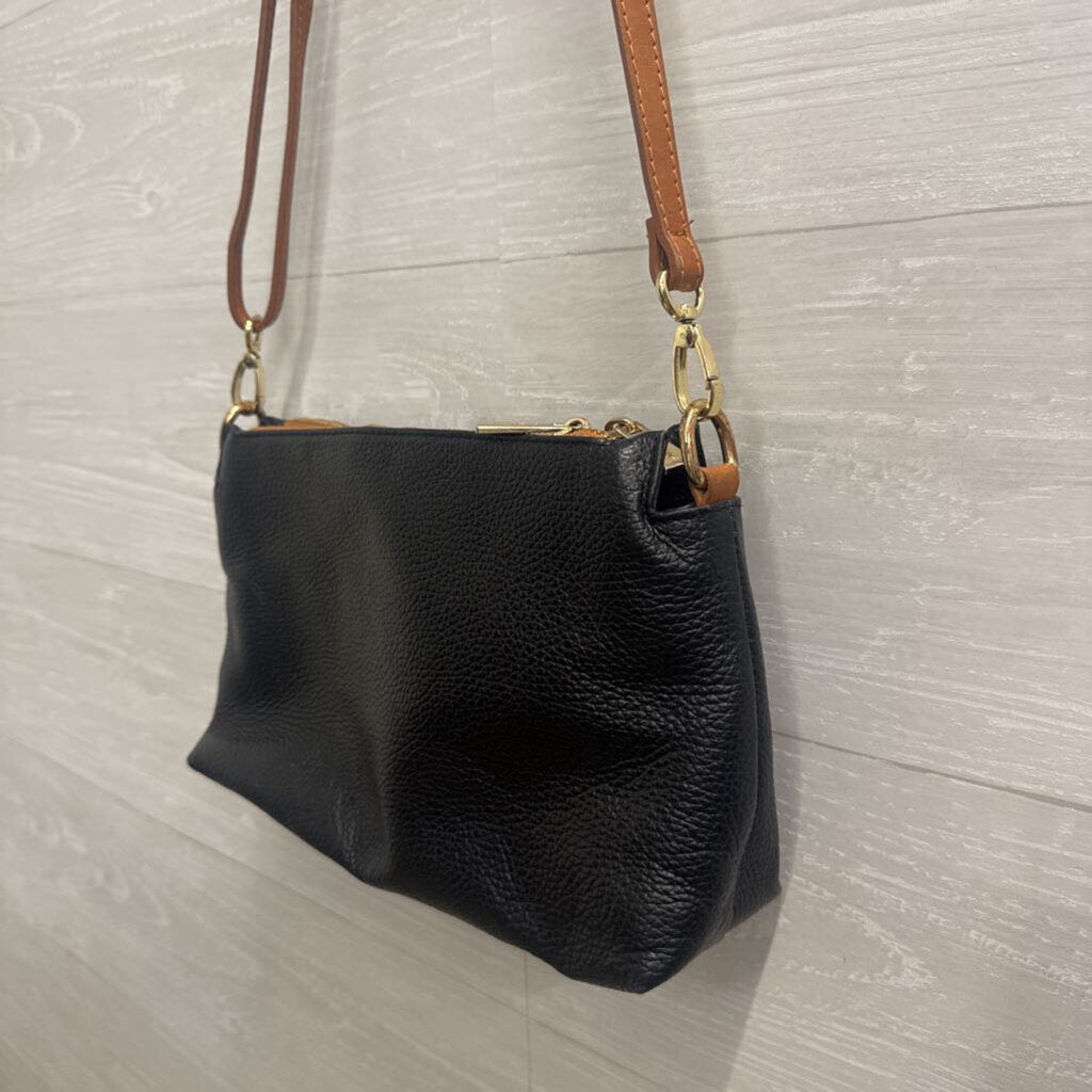 Valentina Black/ Brown Pebbled Leather Crossbody Purse