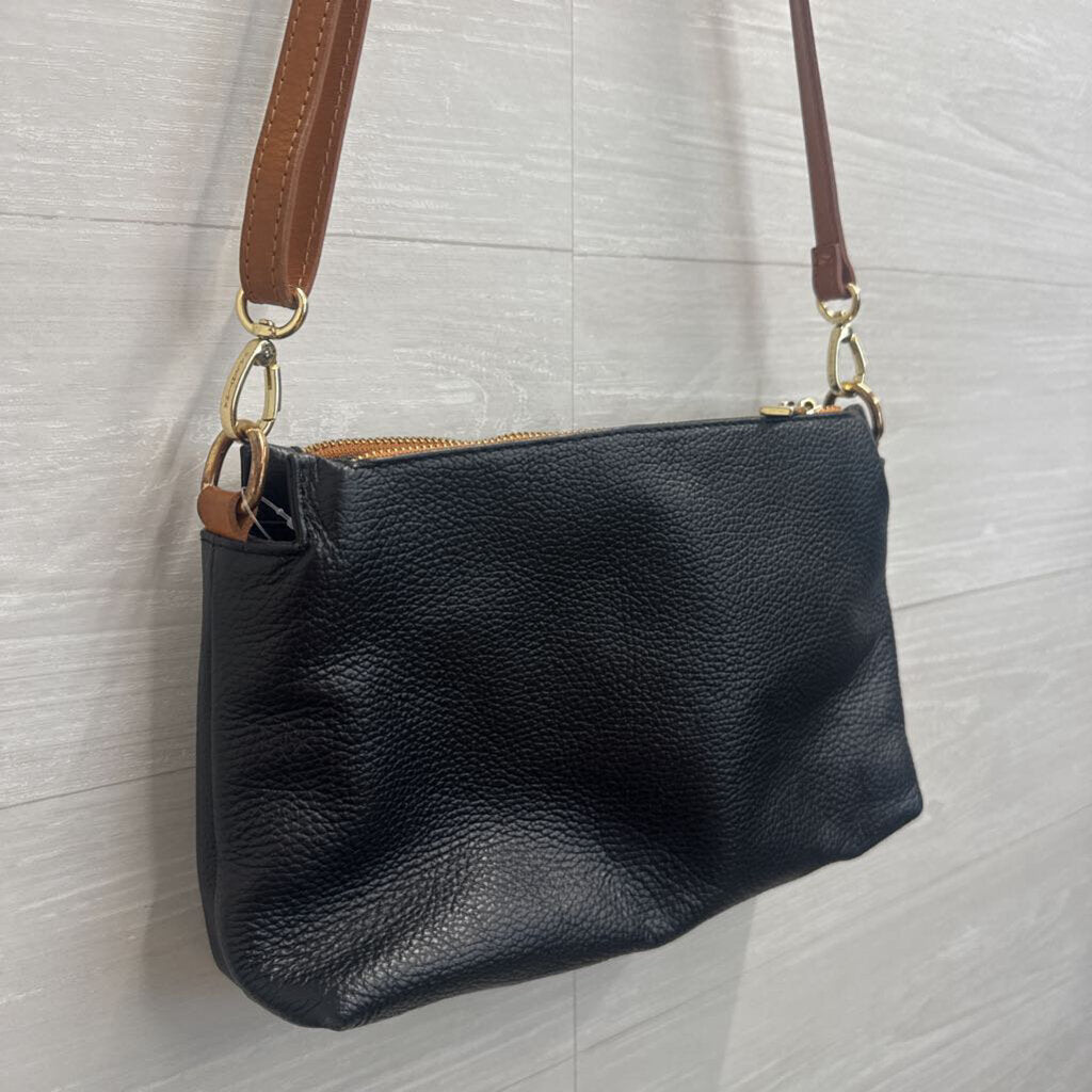 Valentina Black/ Brown Pebbled Leather Crossbody Purse