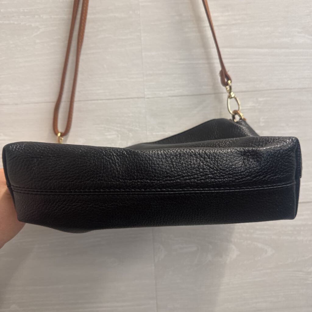 Valentina Black/ Brown Pebbled Leather Crossbody Purse