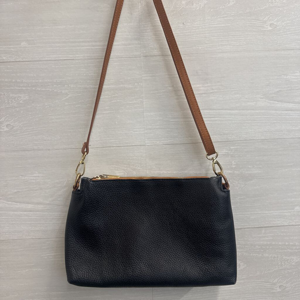 Valentina Black/ Brown Pebbled Leather Crossbody Purse