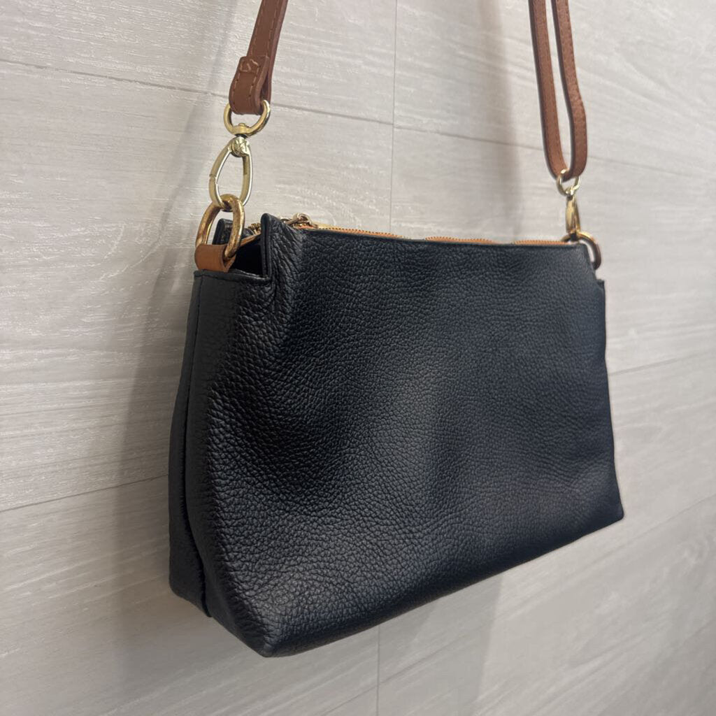 Valentina Black/ Brown Pebbled Leather Crossbody Purse