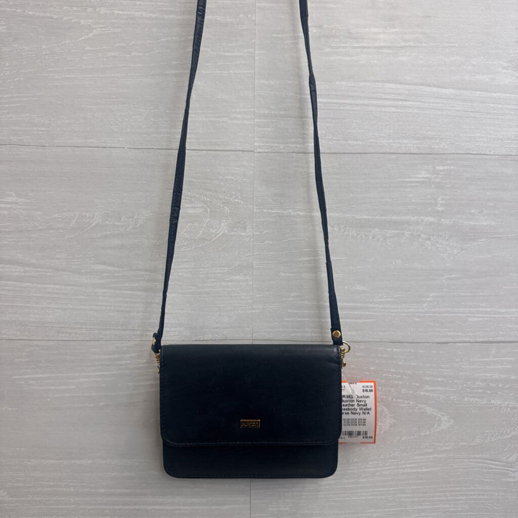 Buxton Navy Leather Small Crossbody Wallet Purse