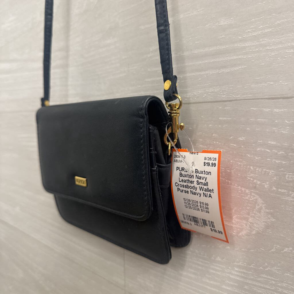 Buxton Navy Leather Small Crossbody Wallet Purse