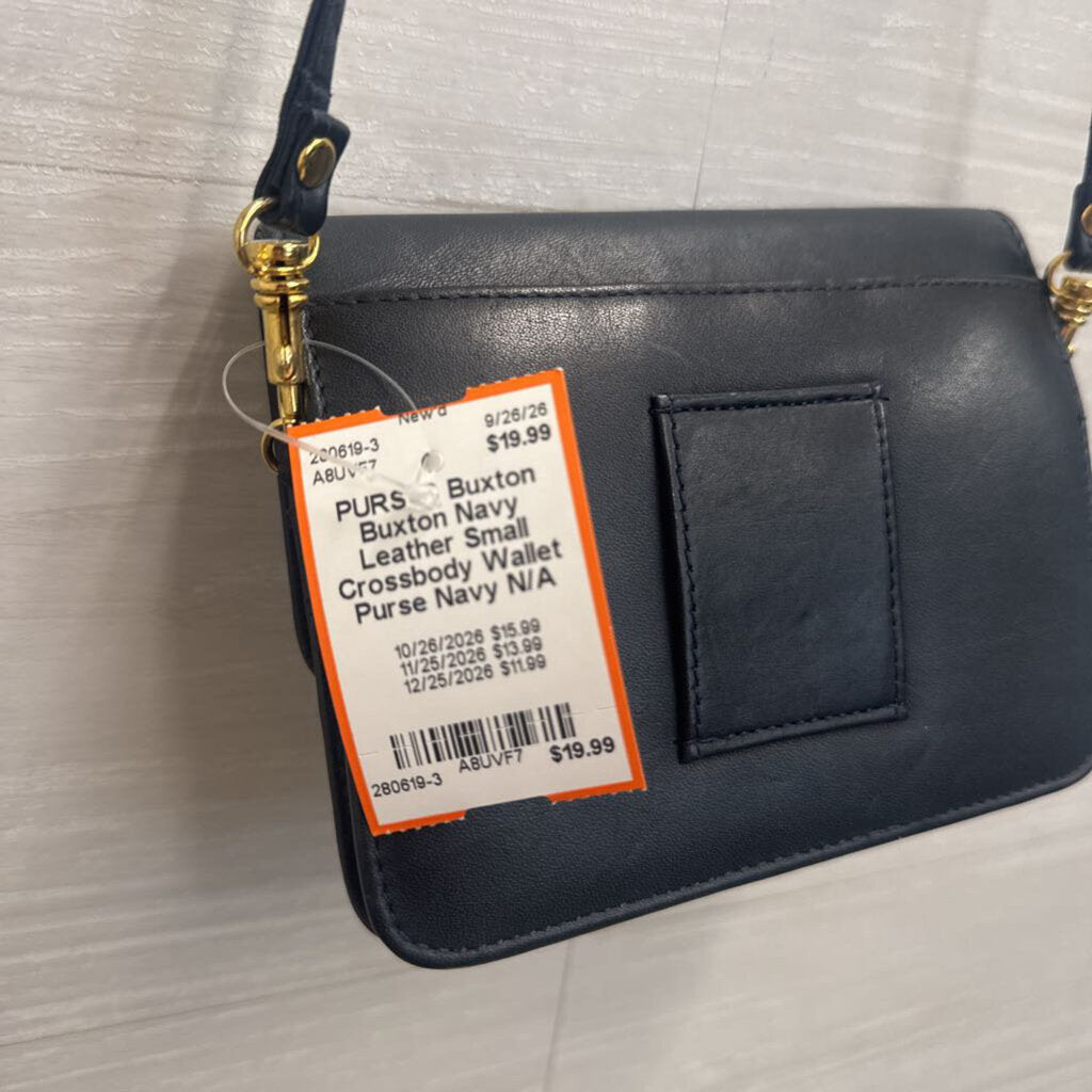 Buxton Navy Leather Small Crossbody Wallet Purse
