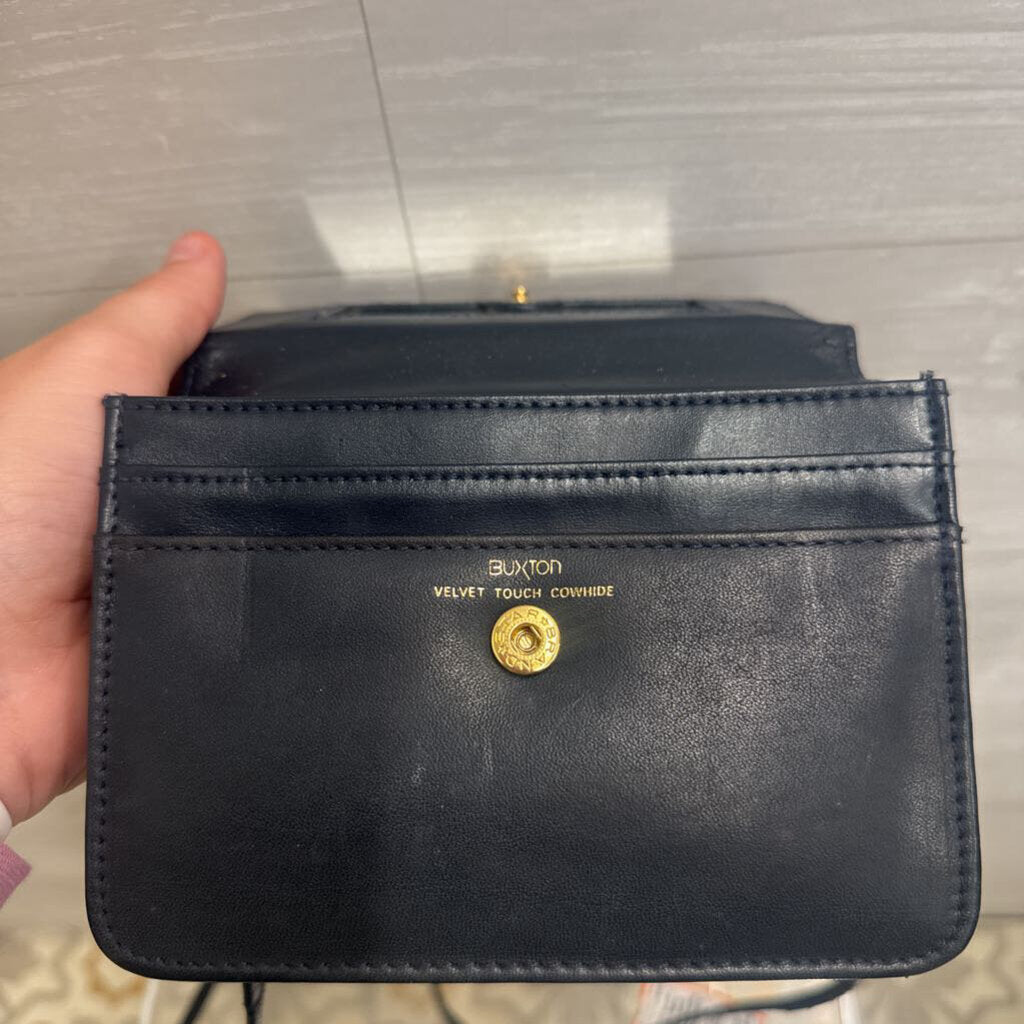 Buxton Navy Leather Small Crossbody Wallet Purse