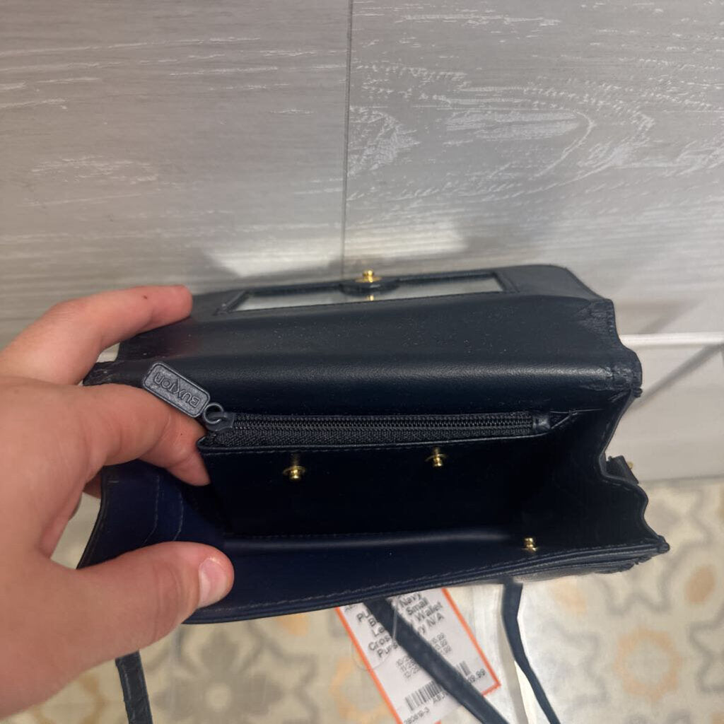 Buxton Navy Leather Small Crossbody Wallet Purse