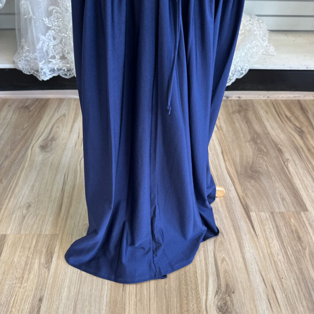 Katia Rae Navy Ruched Tie Back Long Formal Dress Medium