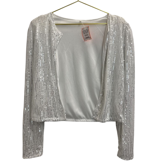White/ Silver Sequin Long Sleeve Open Front Top Small