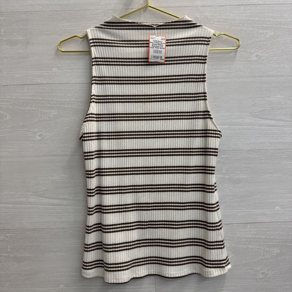 Maeve White/ Brown Striped Ribbed Sleeveless Top Large