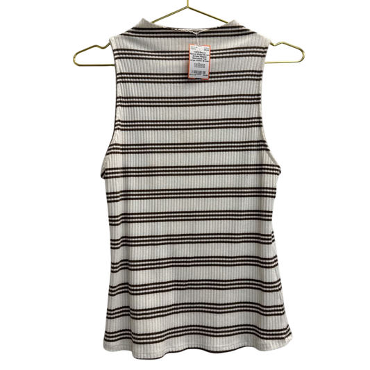 Maeve White/ Brown Striped Ribbed Sleeveless Top Large