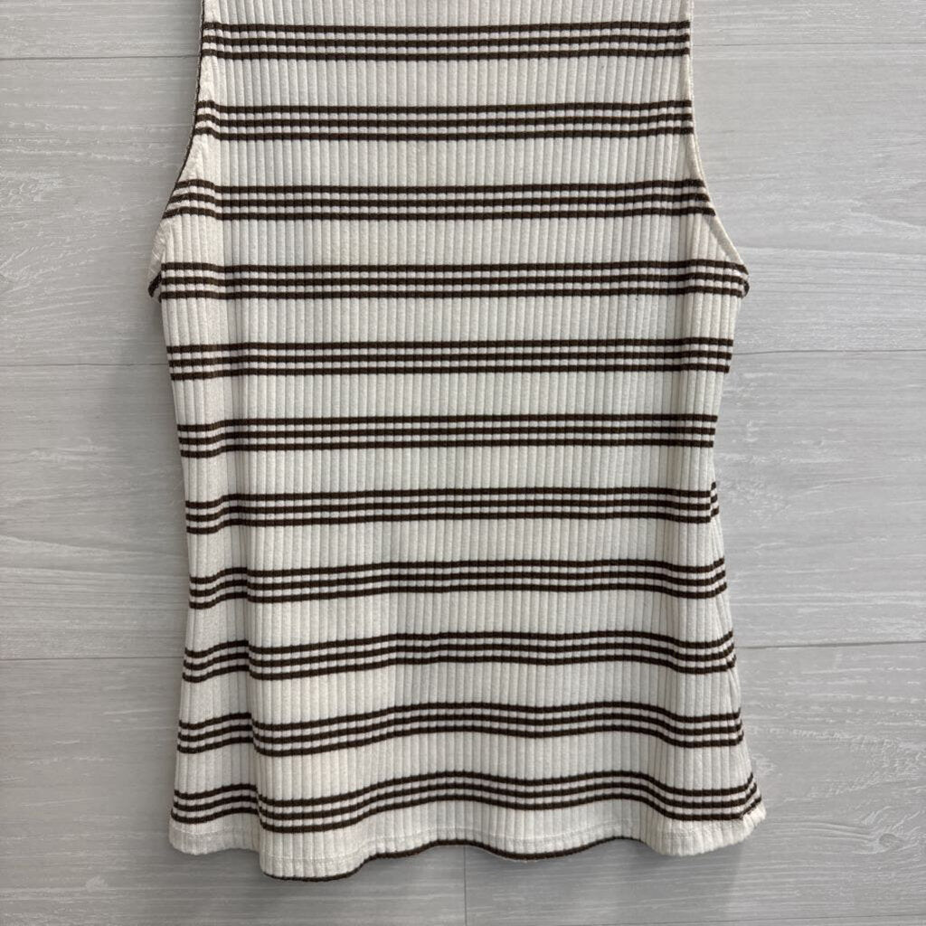 Maeve White/ Brown Striped Ribbed Sleeveless Top Large