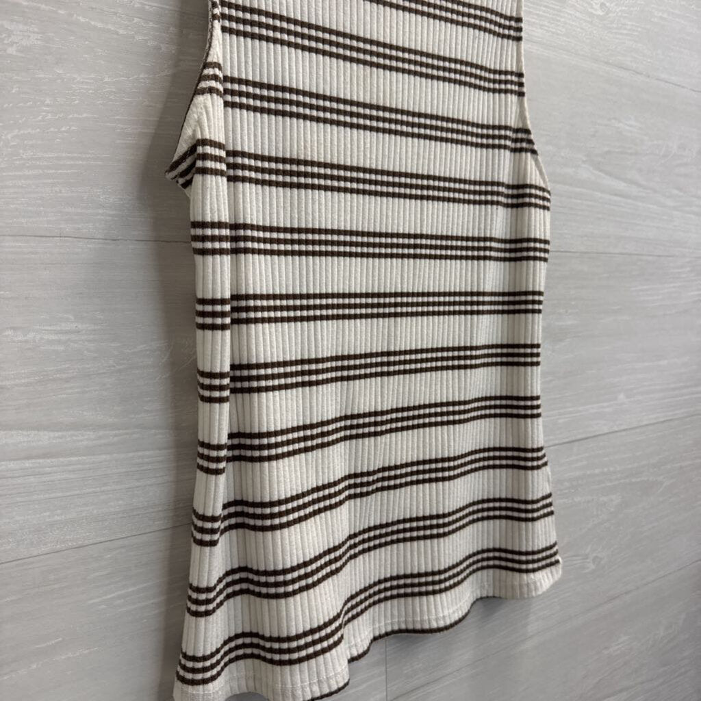 Maeve White/ Brown Striped Ribbed Sleeveless Top Large