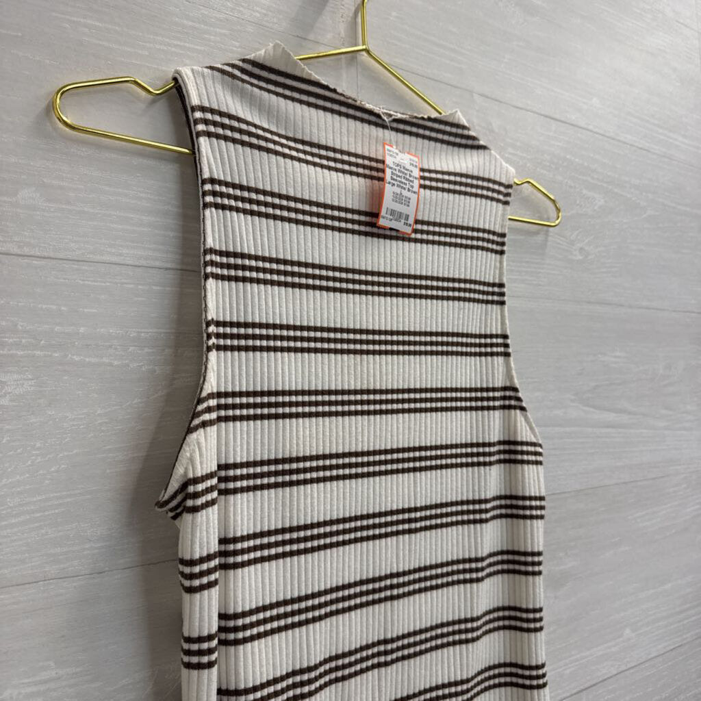 Maeve White/ Brown Striped Ribbed Sleeveless Top Large